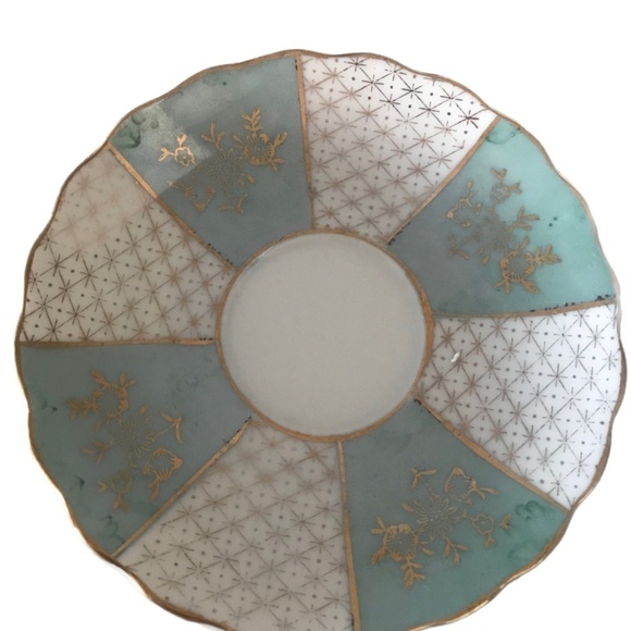 Lusterware Pedestal Teacup Saucer pistachio gold signed Collectors item - Picture 3 of 4